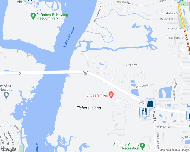 map of restaurants, bars, coffee shops, grocery stores, and more near 561 Florida 312 in St. Augustine