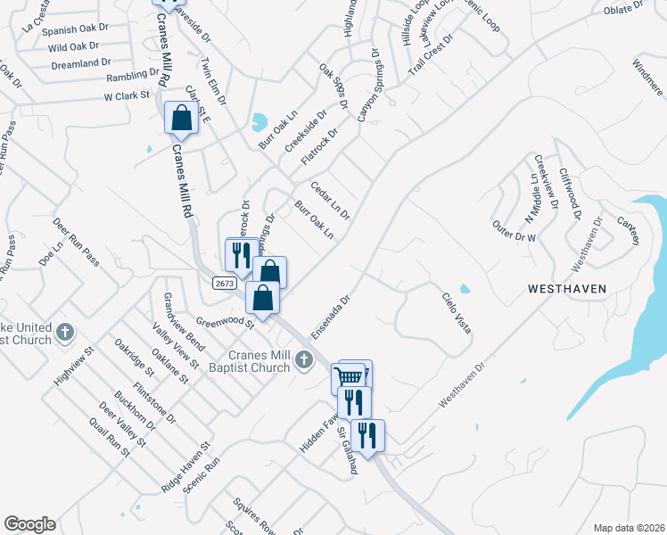 map of restaurants, bars, coffee shops, grocery stores, and more near 102 Cielo Vista in Canyon Lake