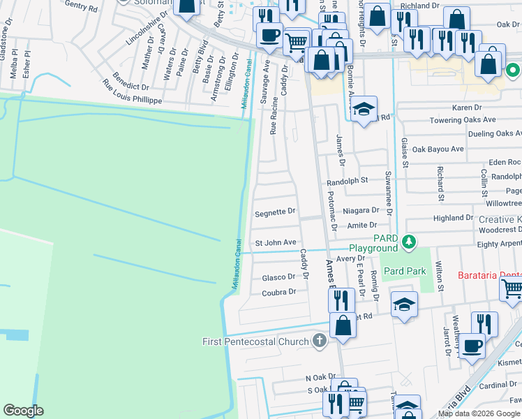 map of restaurants, bars, coffee shops, grocery stores, and more near 2236 Sauvage Avenue in Marrero