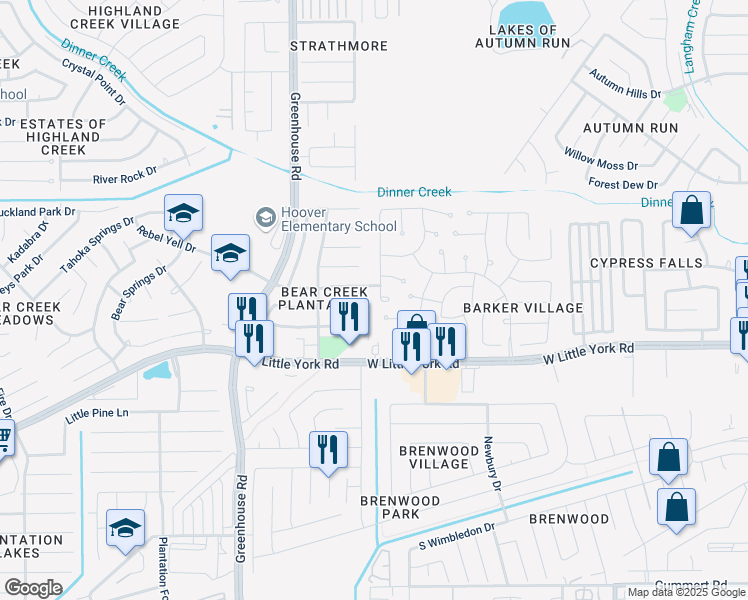 map of restaurants, bars, coffee shops, grocery stores, and more near 6407 Lindale Springs Lane in Katy