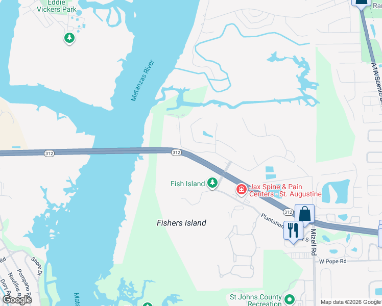 map of restaurants, bars, coffee shops, grocery stores, and more near 561 Florida 312 in St. Augustine