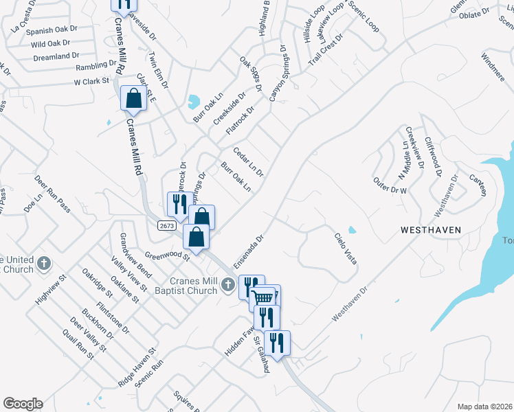 map of restaurants, bars, coffee shops, grocery stores, and more near 102 Cielo Vista in Canyon Lake