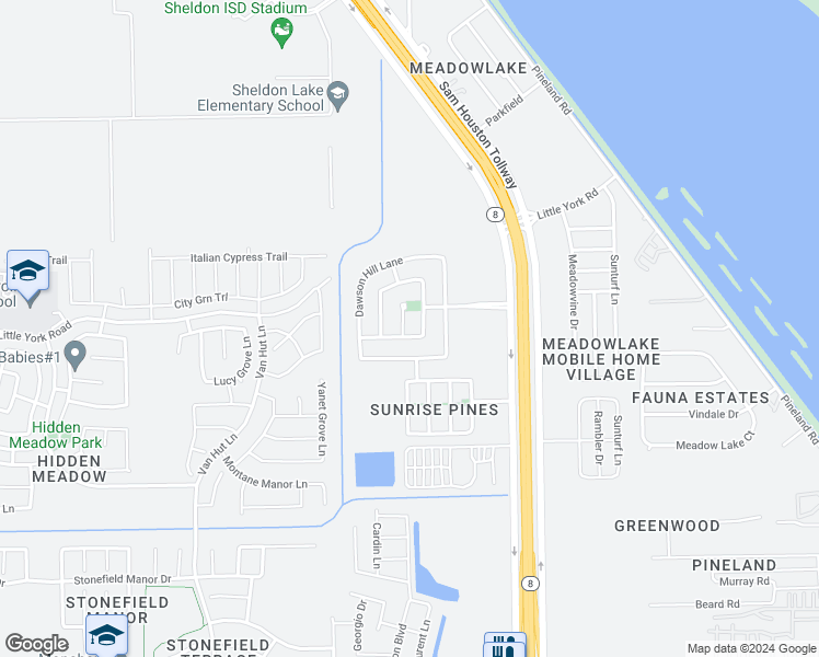 map of restaurants, bars, coffee shops, grocery stores, and more near 9906 Waldens Pond Court in Houston