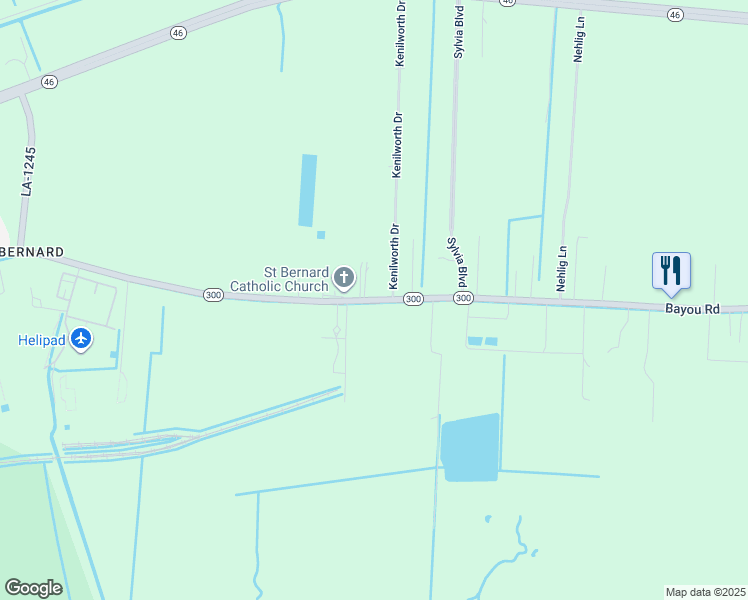 map of restaurants, bars, coffee shops, grocery stores, and more near 2824 Bayou Road in Saint Bernard