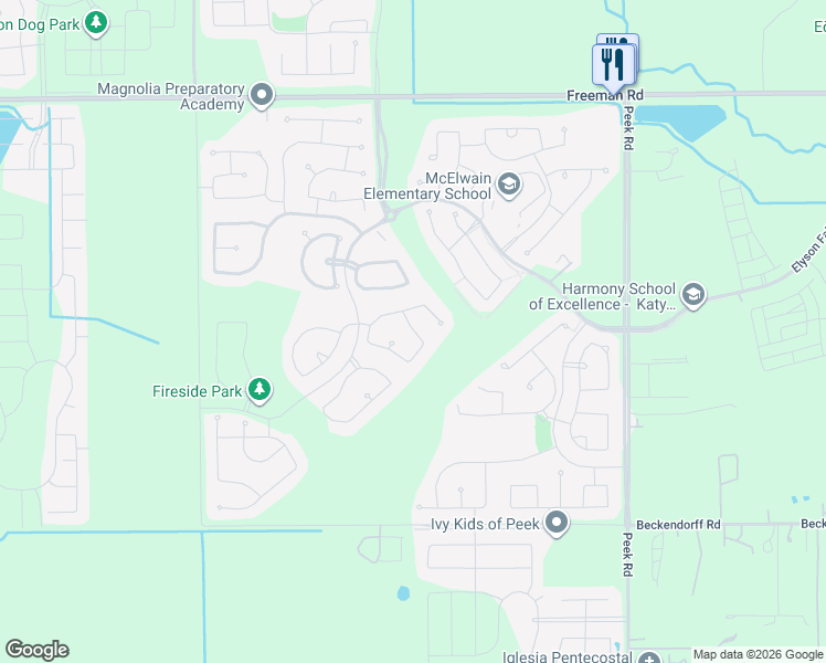 map of restaurants, bars, coffee shops, grocery stores, and more near 23618 Darling Creek Lane in Katy