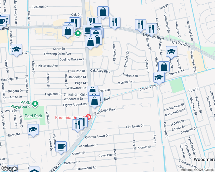 map of restaurants, bars, coffee shops, grocery stores, and more near 14 Darby Court in Marrero