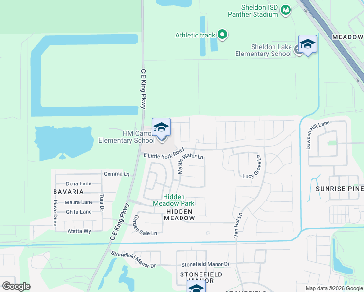 map of restaurants, bars, coffee shops, grocery stores, and more near 10310 Admirable Path in Houston