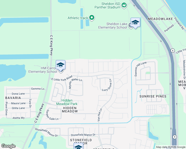 map of restaurants, bars, coffee shops, grocery stores, and more near 10303 White Fir Villa Avenue in Houston