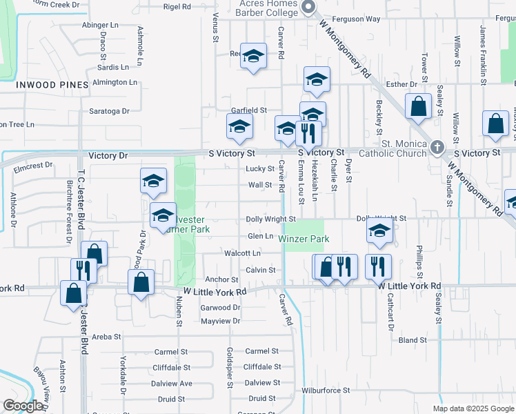 map of restaurants, bars, coffee shops, grocery stores, and more near 2429 Morehouse Lane in Houston