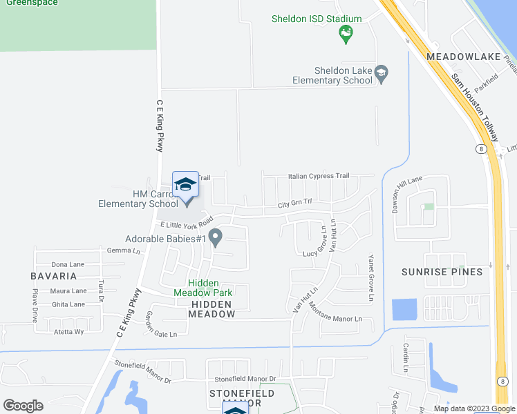 map of restaurants, bars, coffee shops, grocery stores, and more near 13206 City Green Trail in Houston