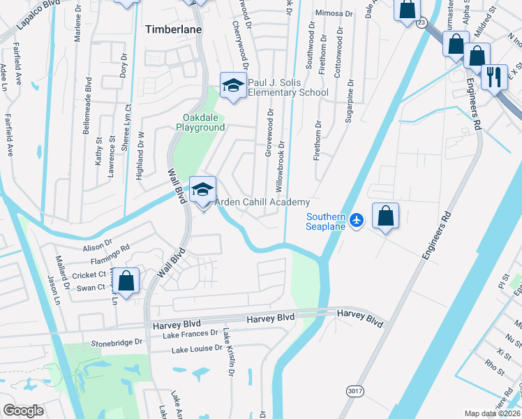 map of restaurants, bars, coffee shops, grocery stores, and more near 689 Bannerwood Drive in Gretna