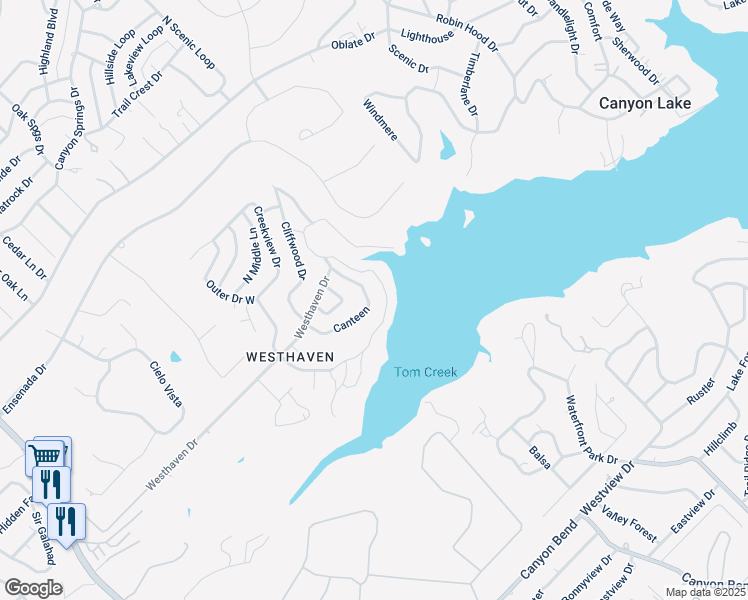 map of restaurants, bars, coffee shops, grocery stores, and more near 124 Canteen in Canyon Lake