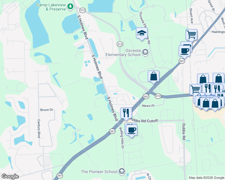 map of restaurants, bars, coffee shops, grocery stores, and more near 711 South Holmes Boulevard in St. Augustine