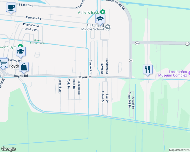 map of restaurants, bars, coffee shops, grocery stores, and more near 609 Bayou Road in Saint Bernard