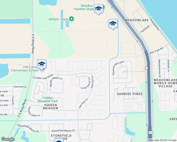 map of restaurants, bars, coffee shops, grocery stores, and more near 13134 City Green Trail in Houston