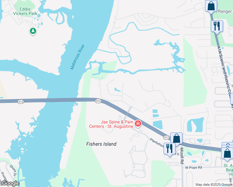 map of restaurants, bars, coffee shops, grocery stores, and more near 40 Leeward Island Drive in St. Augustine
