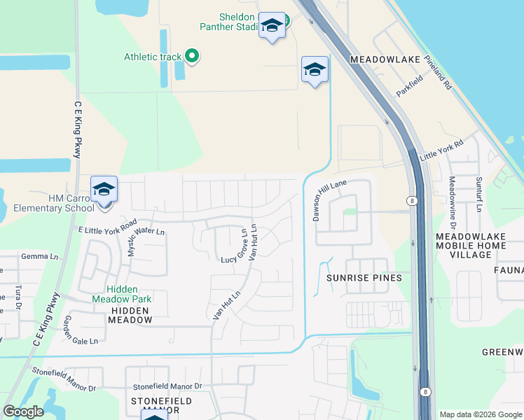 map of restaurants, bars, coffee shops, grocery stores, and more near 13214 City Green Trail in Houston