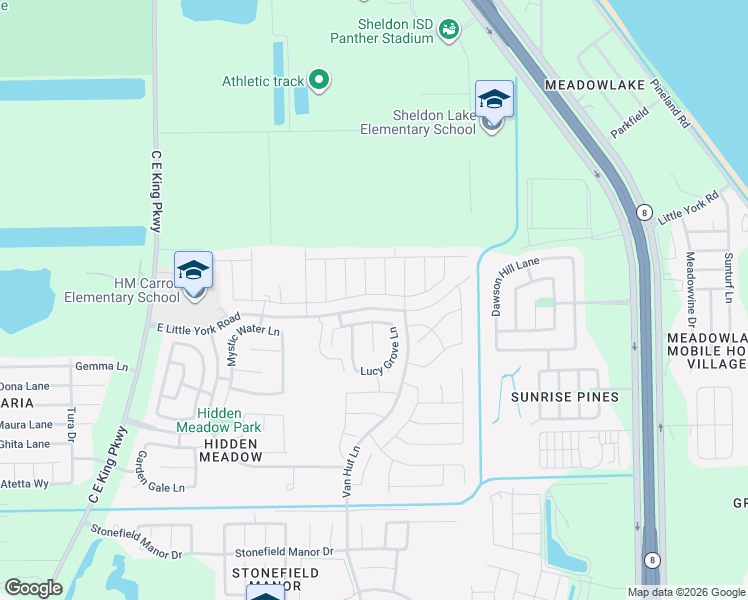 map of restaurants, bars, coffee shops, grocery stores, and more near 13110 City Green Trail in Houston