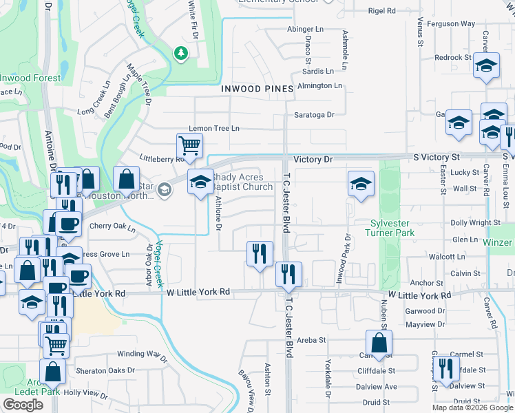 map of restaurants, bars, coffee shops, grocery stores, and more near 3707 Badger Forest Drive in Houston