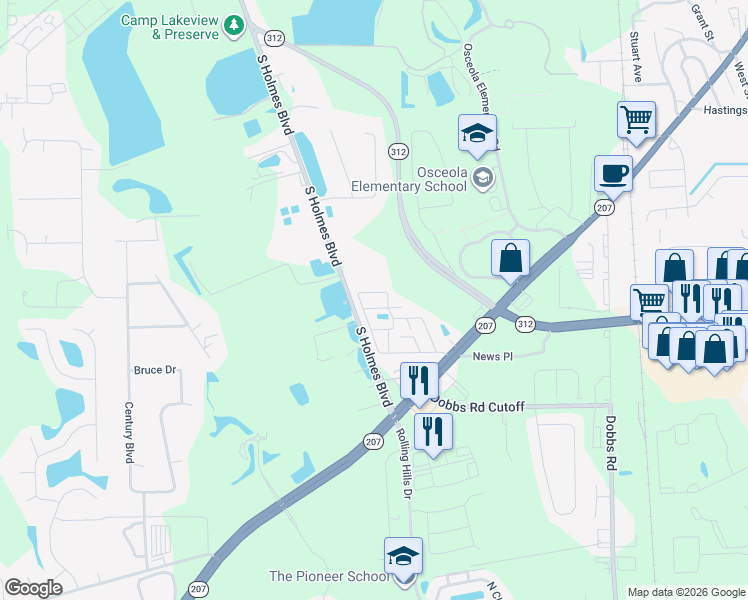 map of restaurants, bars, coffee shops, grocery stores, and more near 711 South Holmes Boulevard in St. Augustine