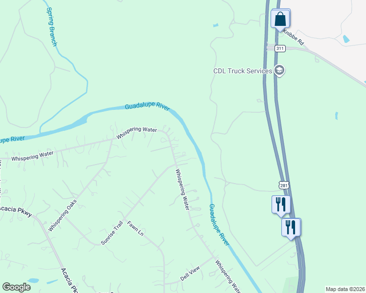 map of restaurants, bars, coffee shops, grocery stores, and more near 1422 Whispering Water in Spring Branch