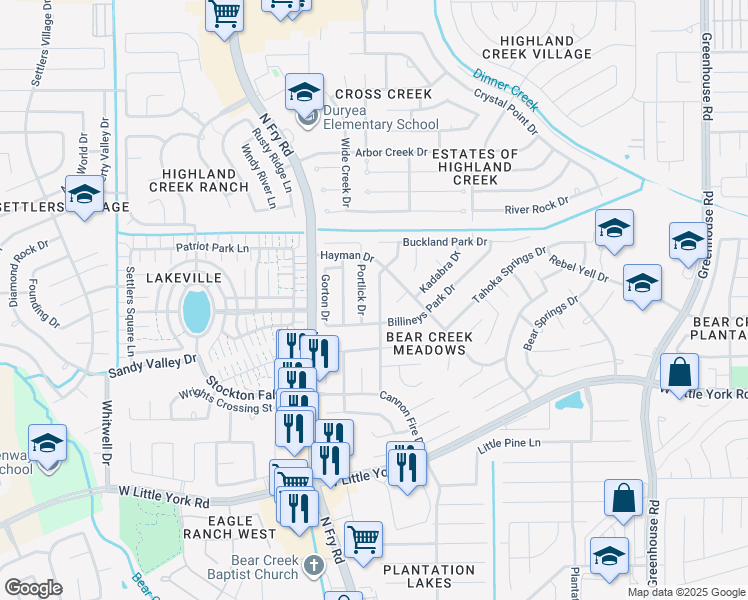 map of restaurants, bars, coffee shops, grocery stores, and more near 6523 Wellington Meadows Drive in Katy