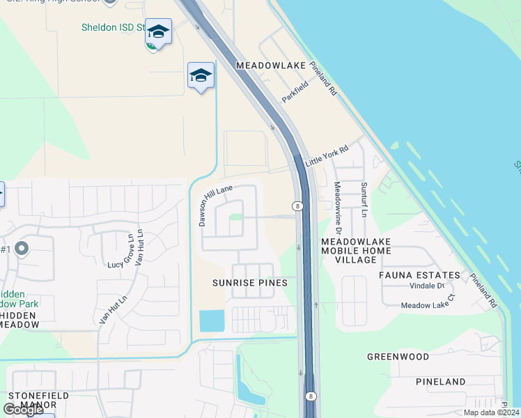 map of restaurants, bars, coffee shops, grocery stores, and more near 10014 Orchid Spring Lane in Houston