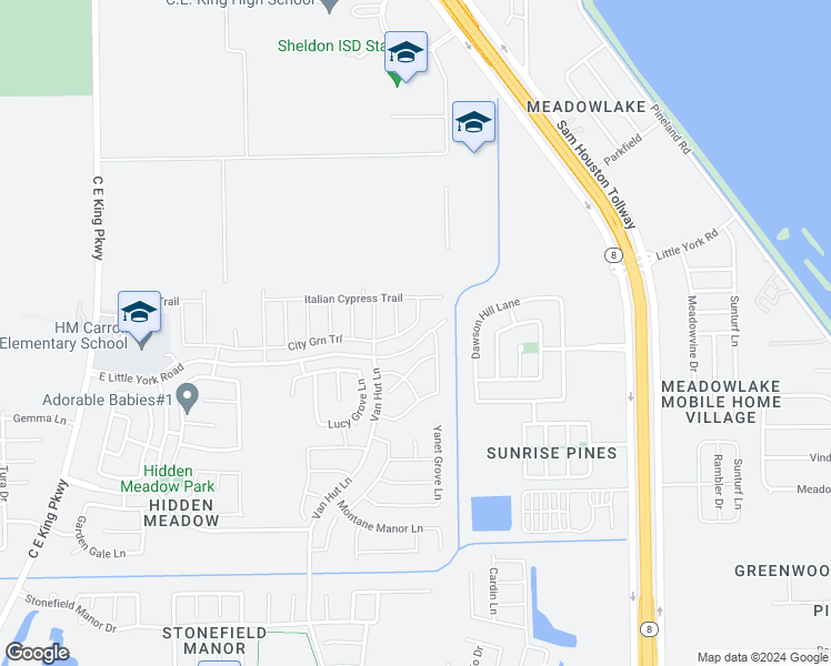 map of restaurants, bars, coffee shops, grocery stores, and more near 13246 City Green Trail in Houston