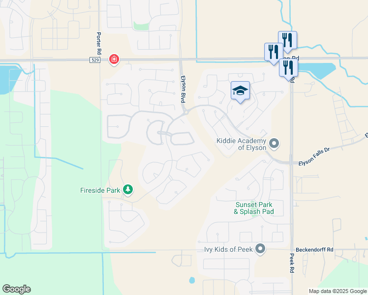 map of restaurants, bars, coffee shops, grocery stores, and more near 23602 Greenwood Springs Place in Katy