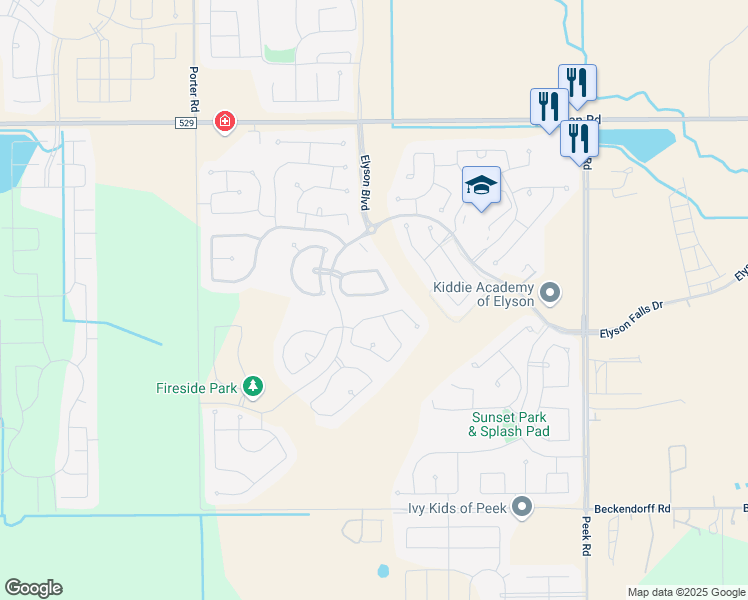 map of restaurants, bars, coffee shops, grocery stores, and more near 23602 Greenwood Springs Place in Katy