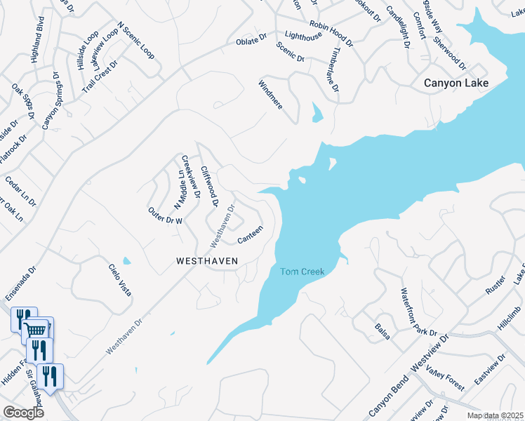 map of restaurants, bars, coffee shops, grocery stores, and more near 124 Canteen in Canyon Lake