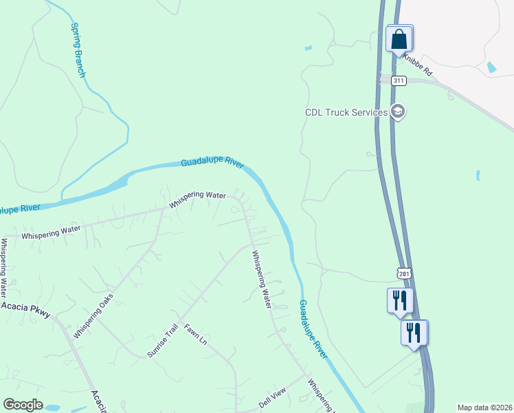 map of restaurants, bars, coffee shops, grocery stores, and more near 1422 Whispering Water in Spring Branch