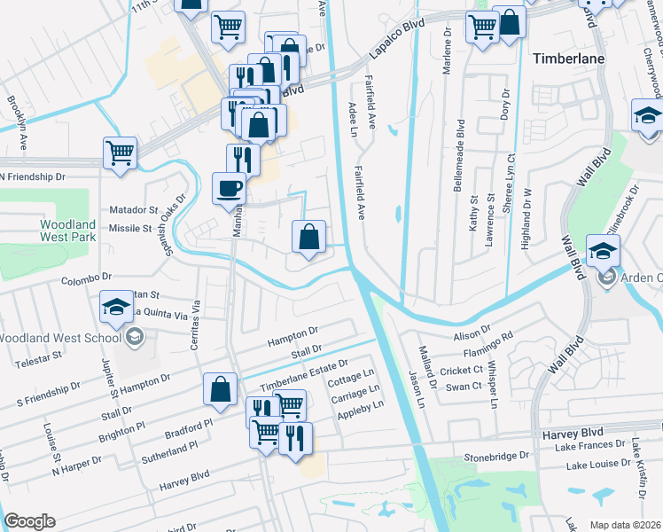 map of restaurants, bars, coffee shops, grocery stores, and more near 1405 Spanish Oaks Drive in Harvey