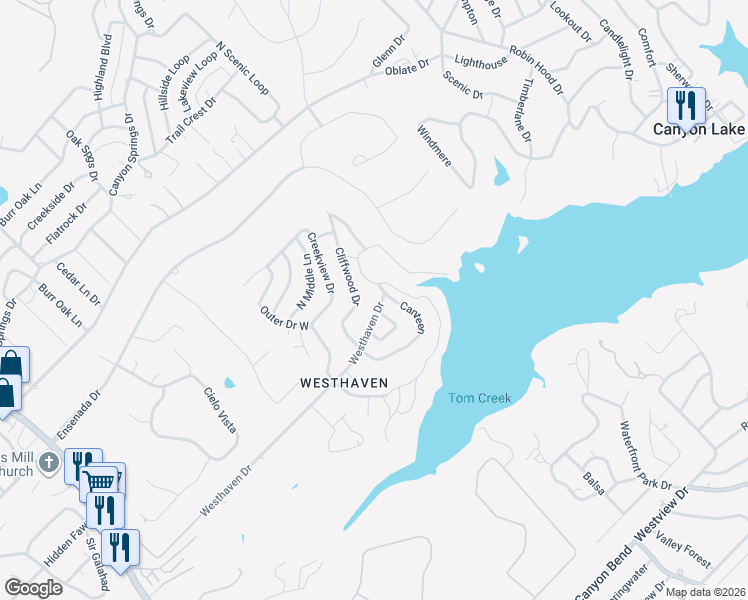 map of restaurants, bars, coffee shops, grocery stores, and more near 135 Canteen in Canyon Lake