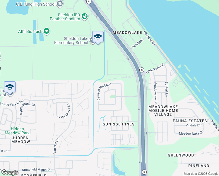 map of restaurants, bars, coffee shops, grocery stores, and more near 10307 Dawson Hill Lane in Houston