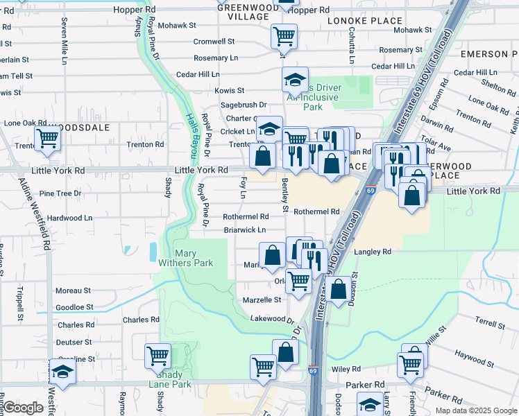 map of restaurants, bars, coffee shops, grocery stores, and more near 3020 Fleetwood Street in Houston
