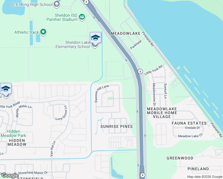 map of restaurants, bars, coffee shops, grocery stores, and more near 10307 Dawson Hill Lane in Houston