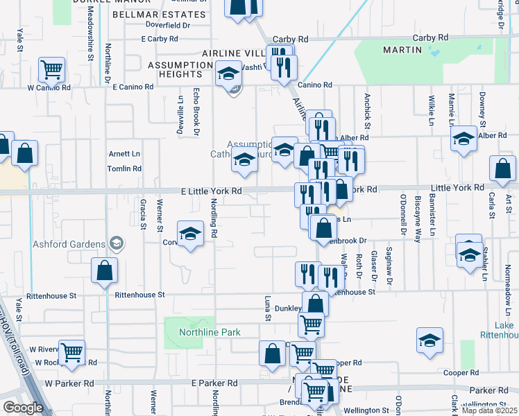 map of restaurants, bars, coffee shops, grocery stores, and more near 700-748 East Little York Road in Houston