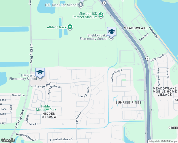 map of restaurants, bars, coffee shops, grocery stores, and more near 10342 Van Hut Lane in Houston