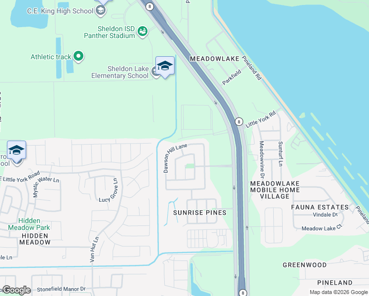map of restaurants, bars, coffee shops, grocery stores, and more near 10307 Dawson Hill Lane in Houston