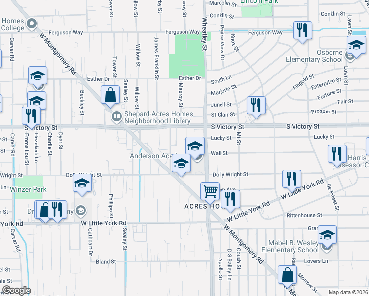 map of restaurants, bars, coffee shops, grocery stores, and more near 7515 Burt Street in Houston