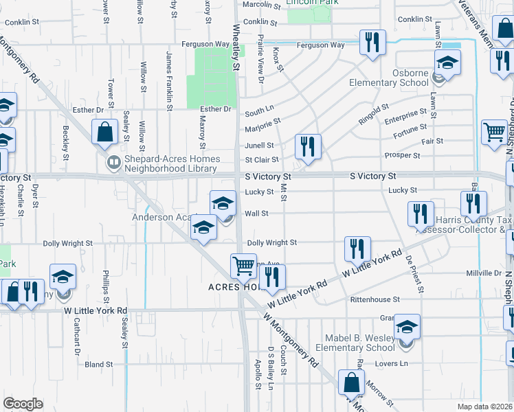 map of restaurants, bars, coffee shops, grocery stores, and more near 1037 Lucky Street in Houston