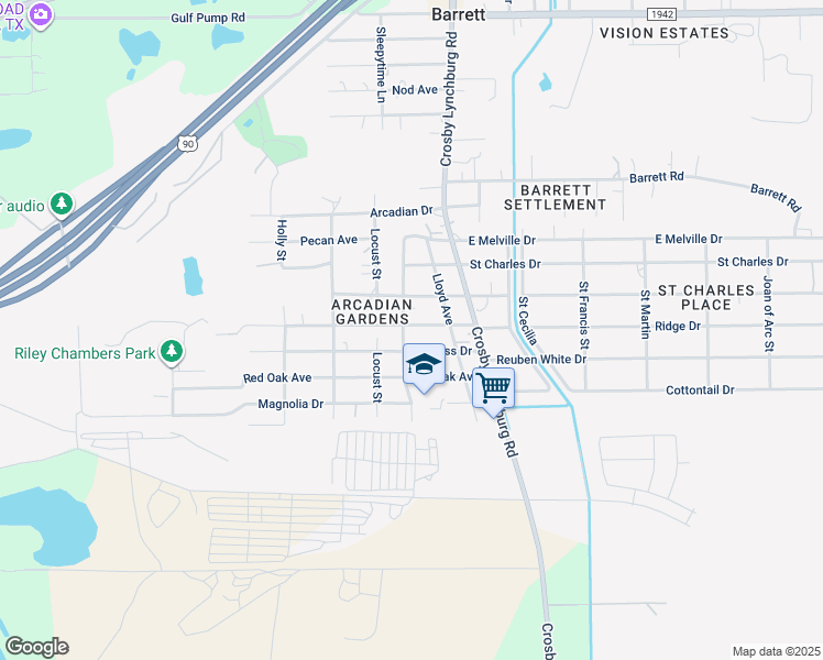 map of restaurants, bars, coffee shops, grocery stores, and more near 227 Elm Avenue in Crosby