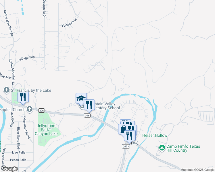 map of restaurants, bars, coffee shops, grocery stores, and more near 750 Cannan Road in Canyon Lake
