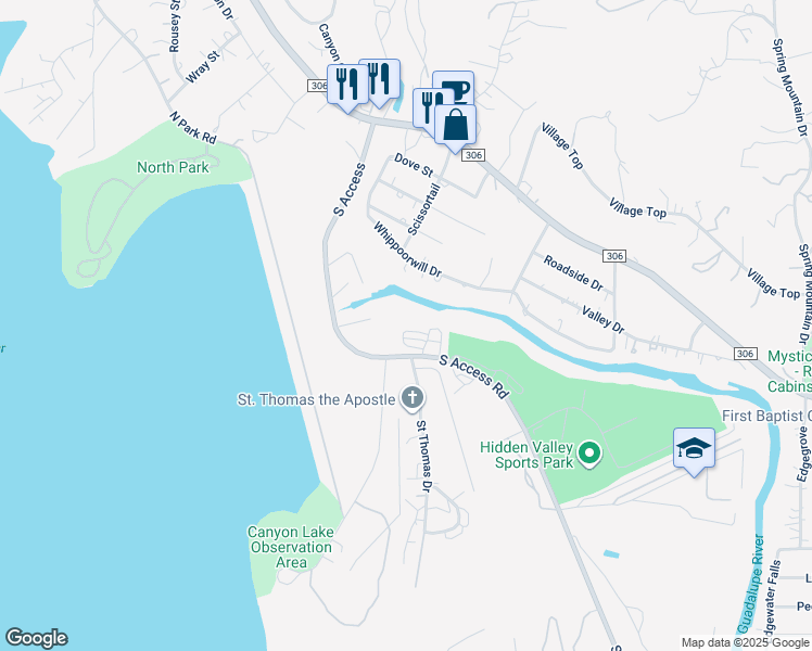 map of restaurants, bars, coffee shops, grocery stores, and more near 114 GBRV Loop in Canyon Lake