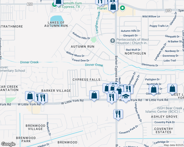 map of restaurants, bars, coffee shops, grocery stores, and more near 6431 Stone Landing Lane in Katy