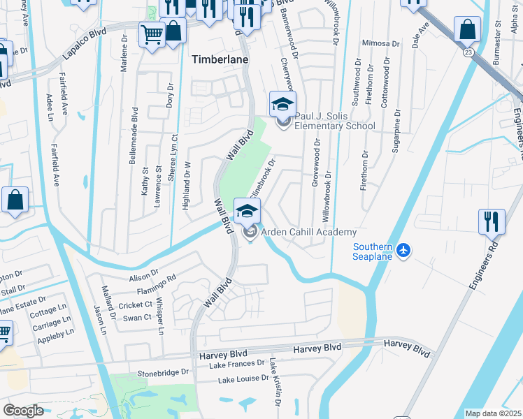 map of restaurants, bars, coffee shops, grocery stores, and more near 2836 Glenbrook Drive in Gretna
