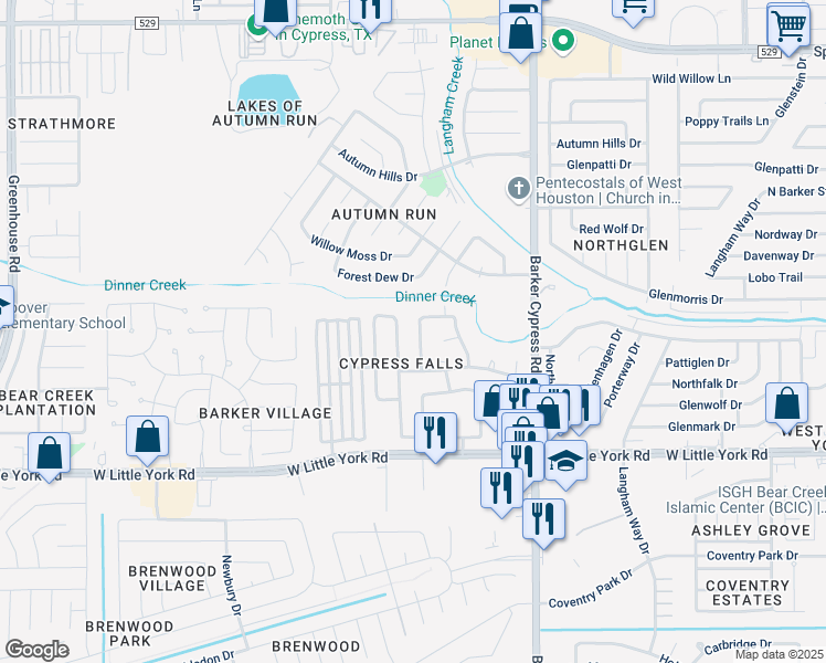 map of restaurants, bars, coffee shops, grocery stores, and more near 6431 Stone Landing Lane in Katy