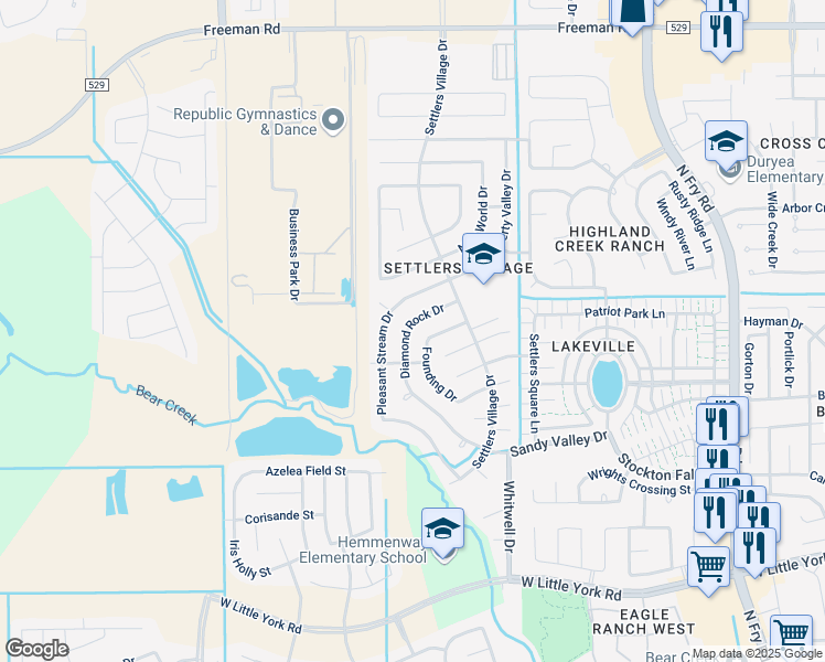 map of restaurants, bars, coffee shops, grocery stores, and more near 6330 Diamond Rock Drive in Katy