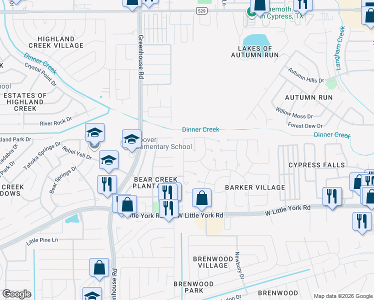 map of restaurants, bars, coffee shops, grocery stores, and more near 6627 Lindale Springs Lane in Katy
